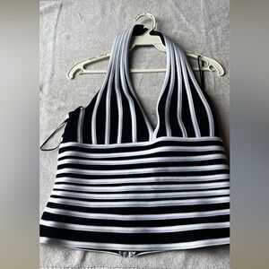 Cache Black & White Striped Halter Tankini Top | Size 10